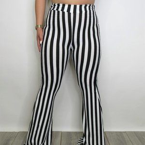 Women's High Waist Striped Bell Bottom